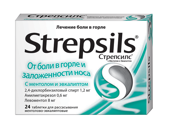стрепсилс ментол и эвкалипт 24 таблетки для рассасывания