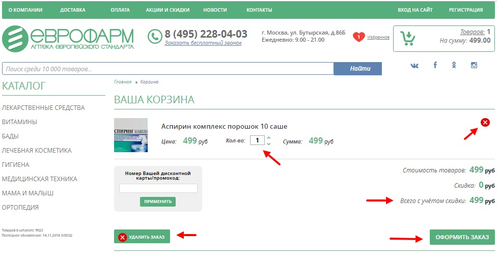 Страница корзины