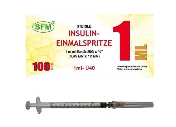 шприц инсулин sfm u-100 0,45ммx12мм р g26 1мл 1