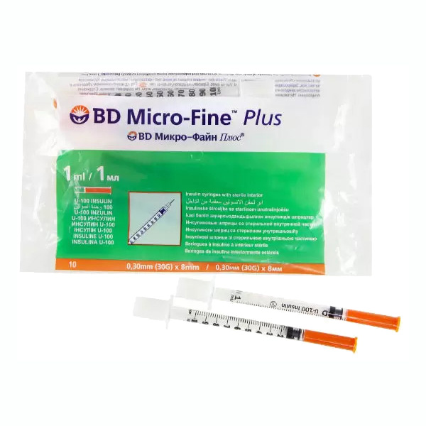 шприц инсулин bd микро-файн u-100 р g29 1мл 10 3-х комп с иглой