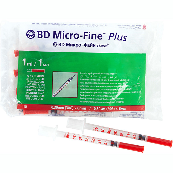 шприц инсулин bd микро-файн u-40 0,3ммx8мм р g30 1мл 10