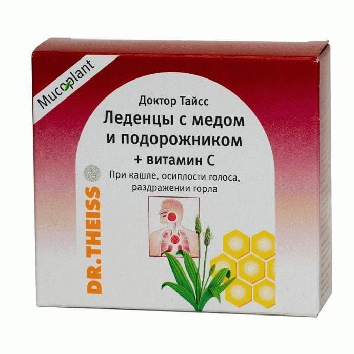 доктор тайсс леденцы мед и подорожник с витамином с 50 г