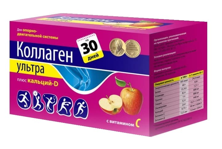 коллаген ультра плюс кальций d порошок яблоко 30 пакет
