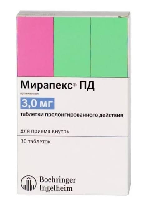 мирапекс пд таб пролонг действия 3мг 30