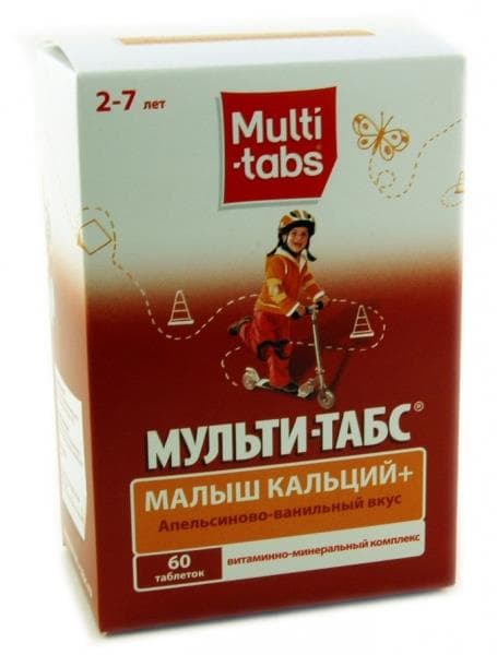 мульти-табс малыш кальций плюс 2 - 7 лет апельсиново-ванильный 60 табл жевательные