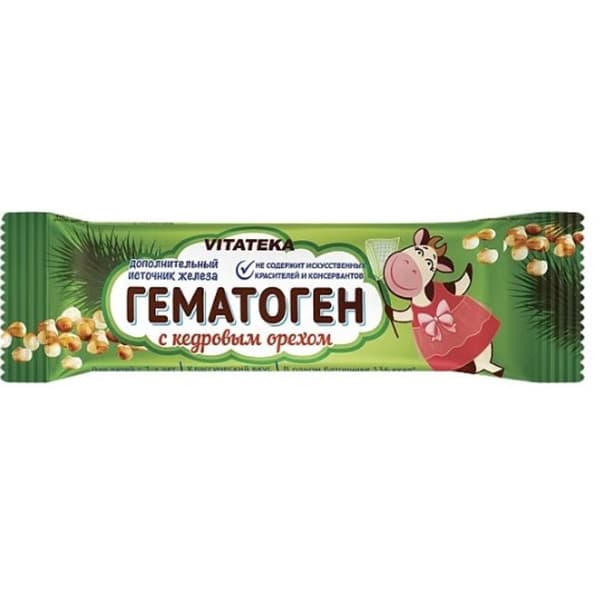 гематоген-витатека плитка 40г с кедровым орехом