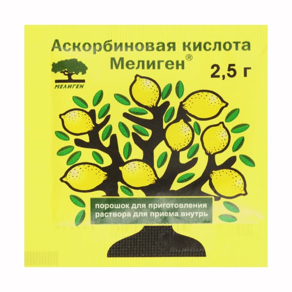 аскорбиновая к-та-мелиген пор для р-ра для внутр пак 2,5г N1