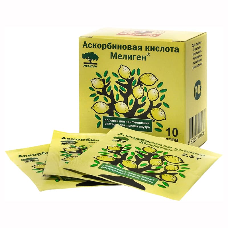 аскорбиновая к-та-мелиген пор для р-ра для внутр пак 2,5г N10