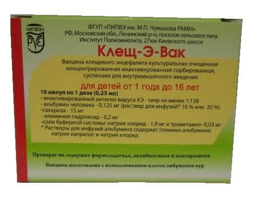 клещ-э-вак суспензия для инъекций 0,25 мл/доза 1 амп вакцина против клещевого энцефалита
