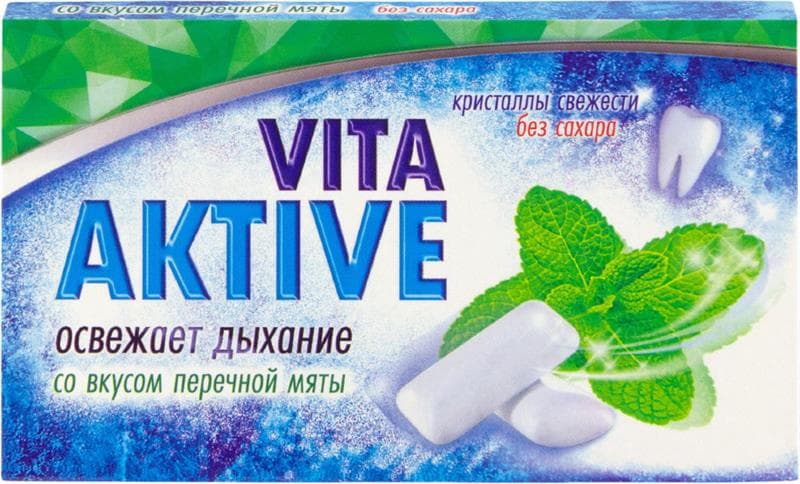 вита актив жевательная резинка перечная мята 16 г без сахара